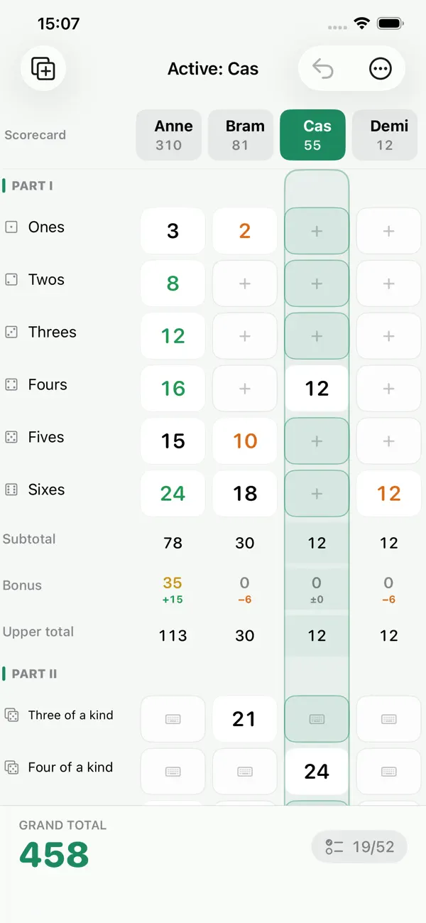 Dice Party: Scorecard
