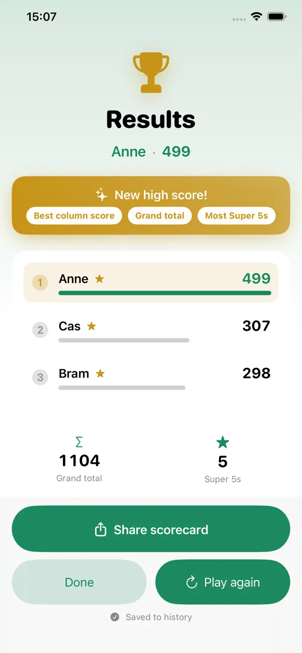 Dice Party: Scorecard