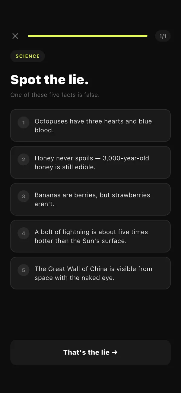 One Lie: Brain Trivia Game