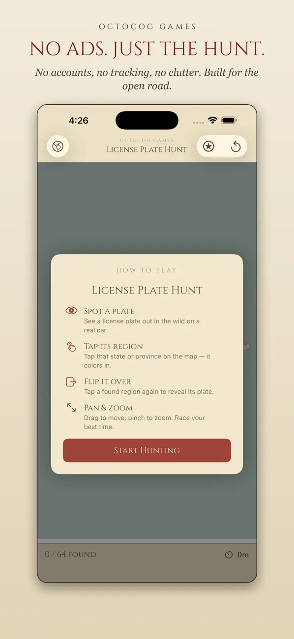 License Plate Hunt - Map Game