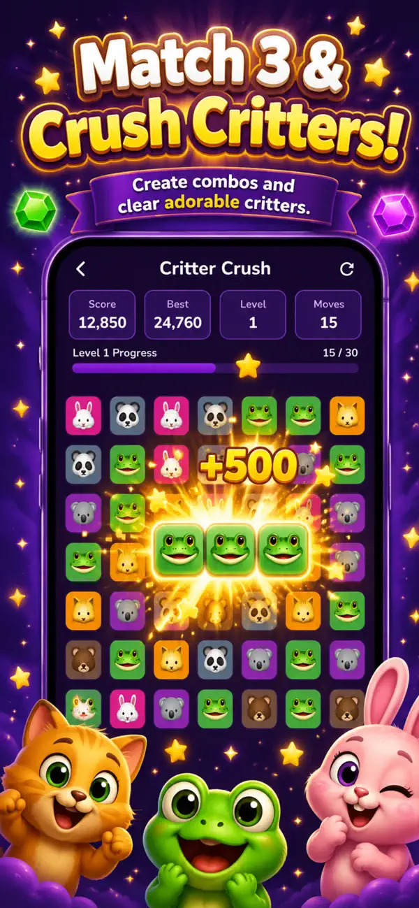 Critter Crush — Multi-Game App