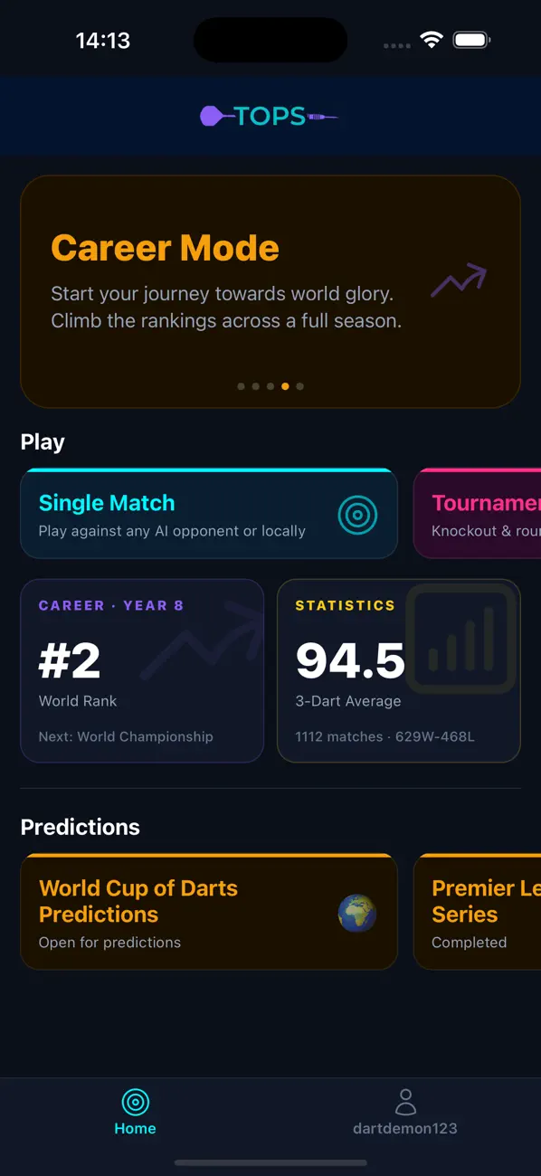 Tops Darts: Play Career Mode